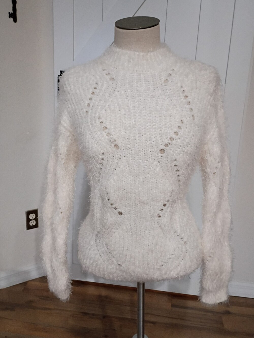 Freshman Soft White Fuzzy Mock Turtleneck Sweater. NWT!